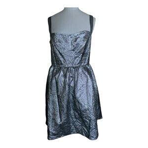 Saloni Rachel Silver Metallic Mini Dress - Size 10
